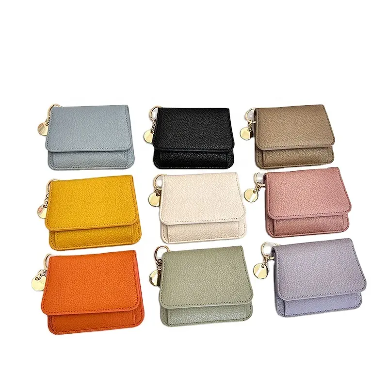 RTS PU Women's card case slim Wallet Zipper Coin Purse in the back candy colors pop up card holder