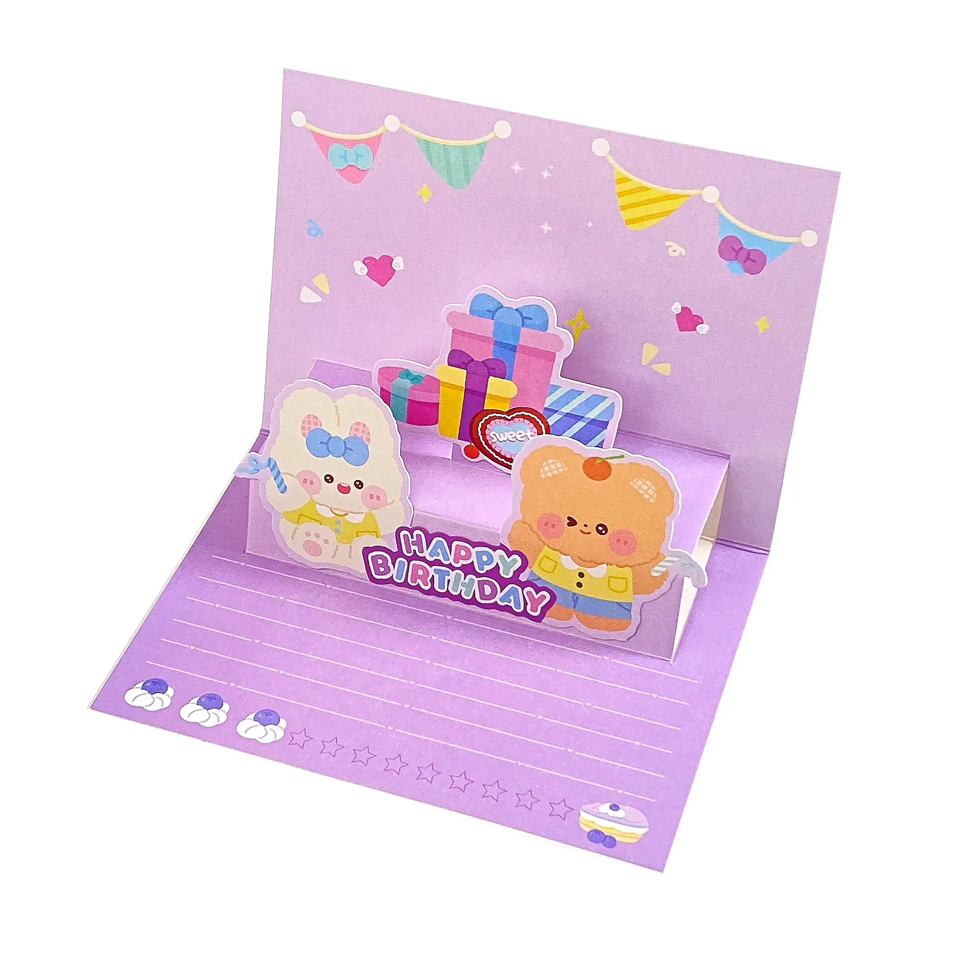 Stock ready to ship custom new design 3d cute kawaii cartoon festival happy birthday teachers'day greeting card with envolpe