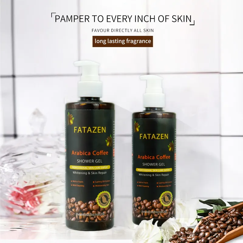 Fatazen Koffie Whitening Douche Custom Logo En Verpakking 300Ml Organische Extract Natuurlijke Smaak Voor Alle Huid
