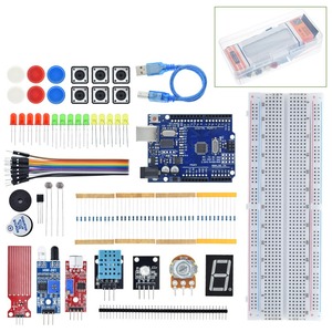 Kit di avviamento per Breadboard Arduino Uno R3 kit di apprendimento semplice di base, rilevamento del livello del suono/acqua/umidità/distanza, controllo LED