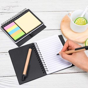 Sticky Notes and Page Marker Colored Index Tabs Lined Spiral Kraft Paper Cover <strong>Notepad</strong> with Pen in Holder - Product Image 5