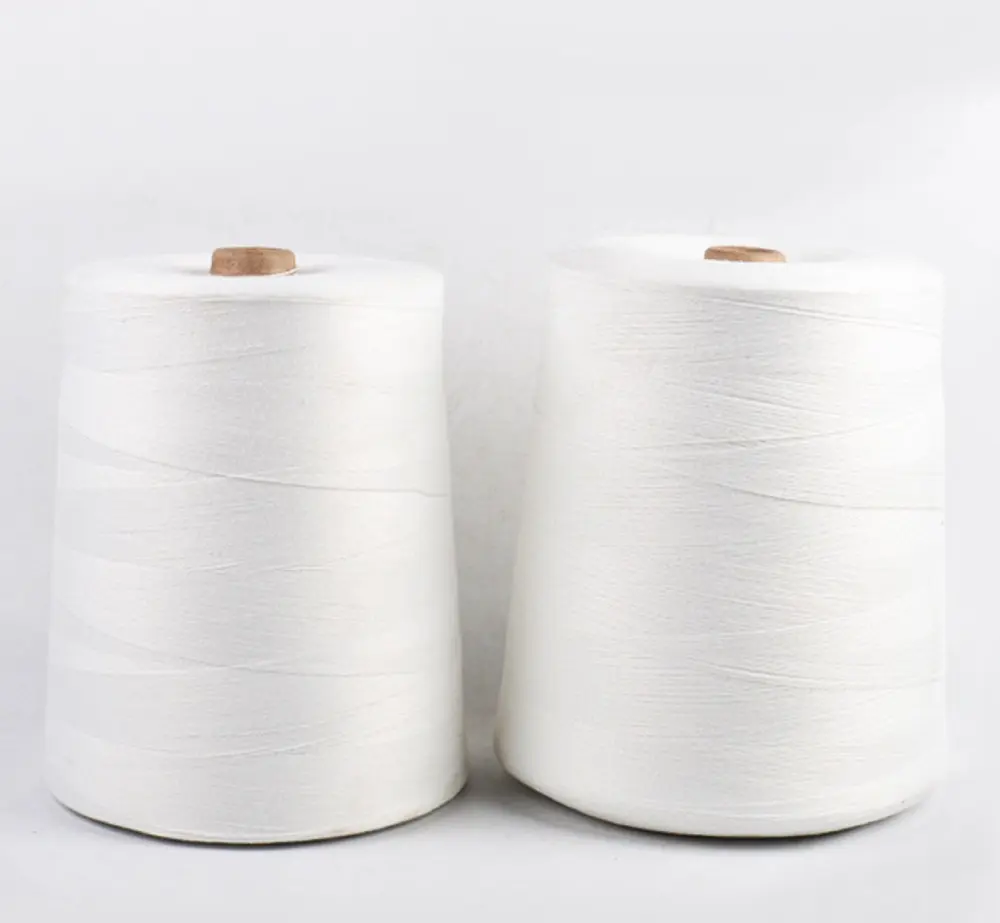 サプライヤーファンシー編み糸20s/4 20s/6生の白いポリエステル工業用機械織りバッグ縫製用クロージングスレッド