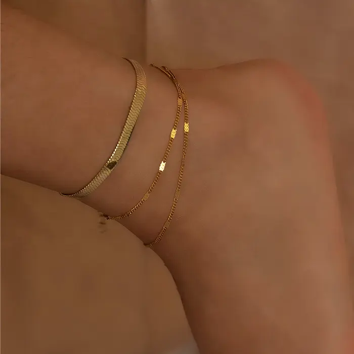New Design Stainless Steel Herringbone Chain Anklet 18K Gold Color Charm Bracelet/ Anklet For Women