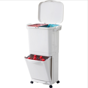 Cubo de basura de clasificación de estilo japonés, separación en seco y húmedo, doble capa, para cocina, hogar, con pedal de tapa