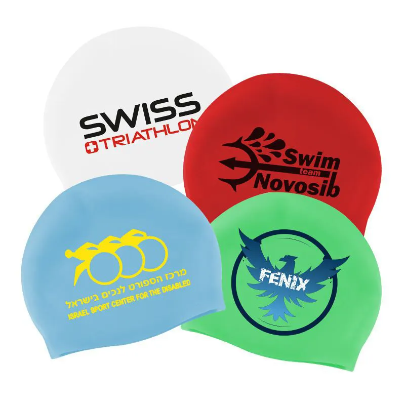 günstig klassisch Unisex individuell Schwimmen Silikon Schwimmmütze Sportkappen Logo bedruckt geeigneter nahtloser Hut