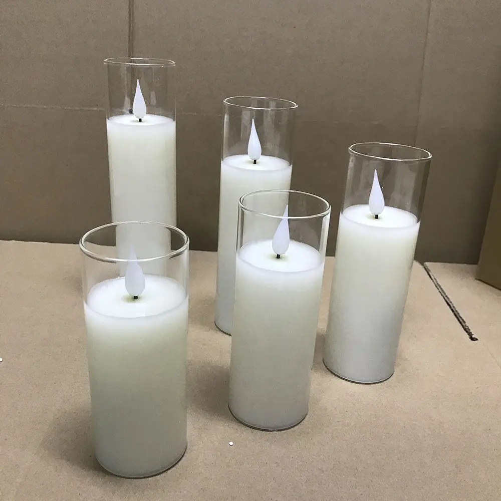 Battery LED Candles Glass Pillar Candle with Remote Control for Proposal Wedding Party