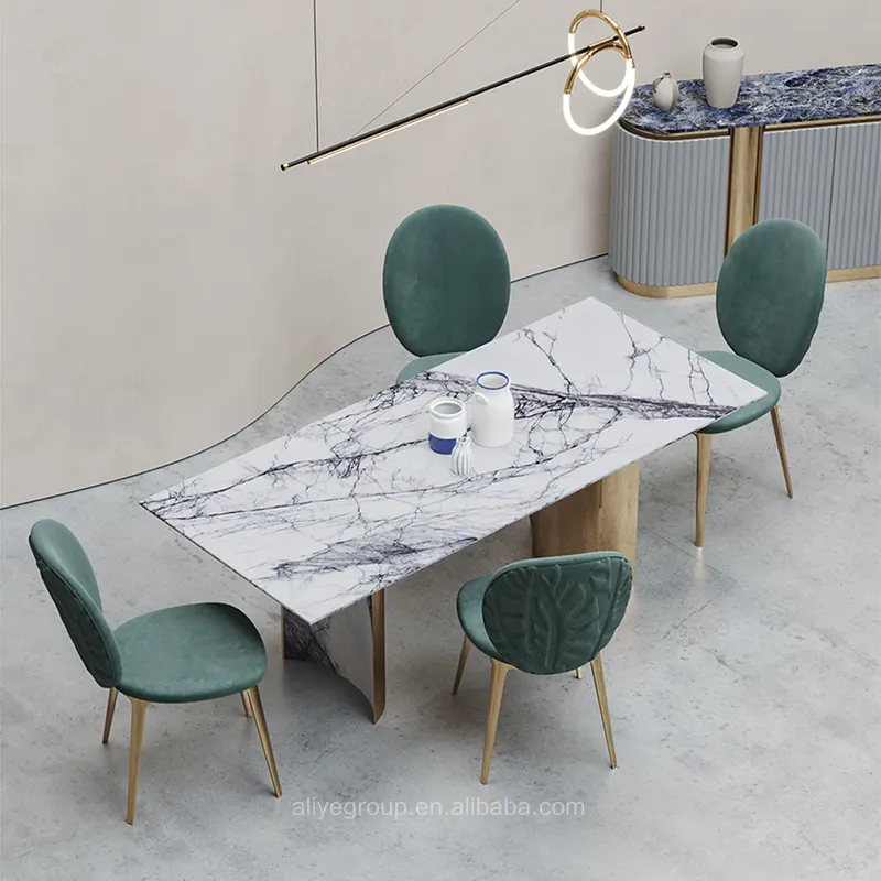 유럽 디자인 현대 대리석 최고 식탁 세트 고품질 6 명 retangular 대리석 최고 식탁 및 의자