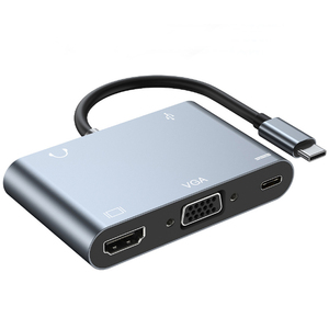 Doonjiey 5合1 USB C集线器USB3.0 PD 3.5毫米音频多端口AV转换器4k高清电视适配器，带VGA USB3.0 C型，适用于Macbook Pro - Product Image 1