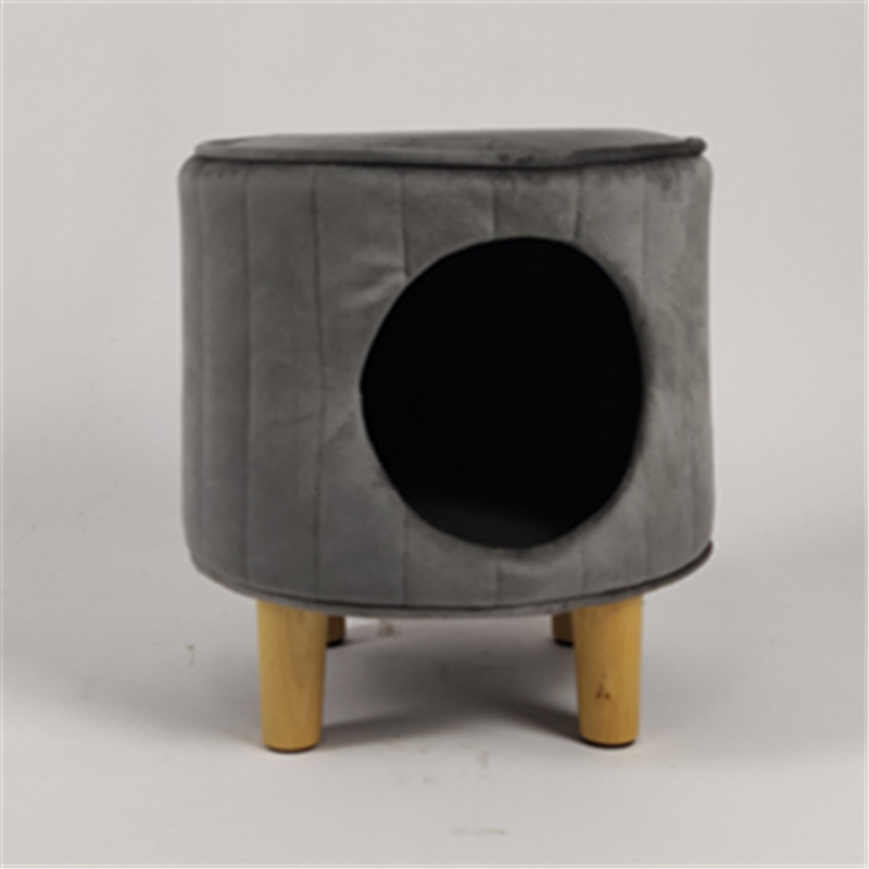Velvet wood leg footstool with storage House For Pet