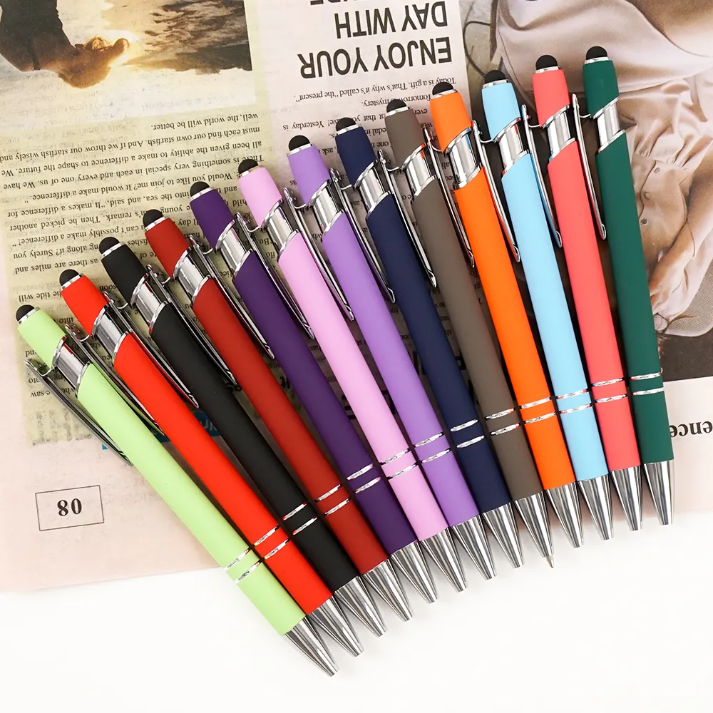 Vente directe d'usine en aluminium stylo à bille tactile feutre écran pointe stylo tactile avec impression de logo laser