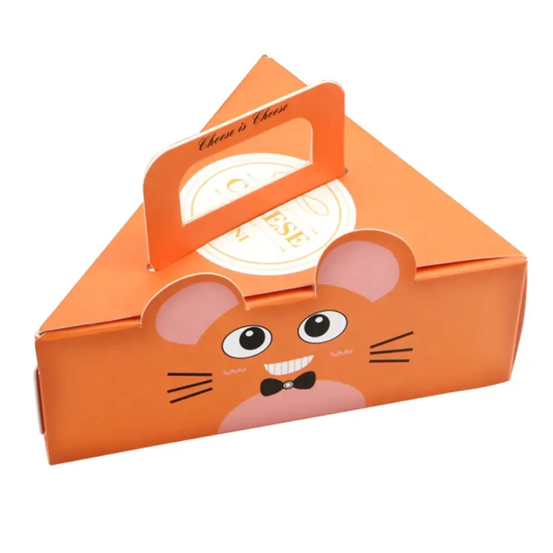 Cajas para hornear de postre de queso portátiles con forma de ratón lindo para pasteles caja de pastel triangular con asa