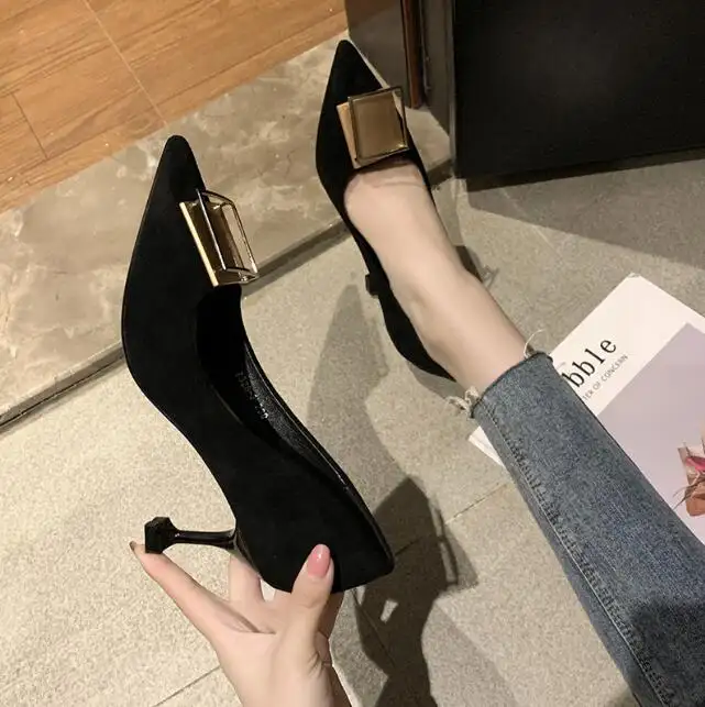 NUEVO Sexy Women High Heel Pump Shoe Kid Suede Punta estrecha Tacón alto para la vida diaria Bombas de fiesta