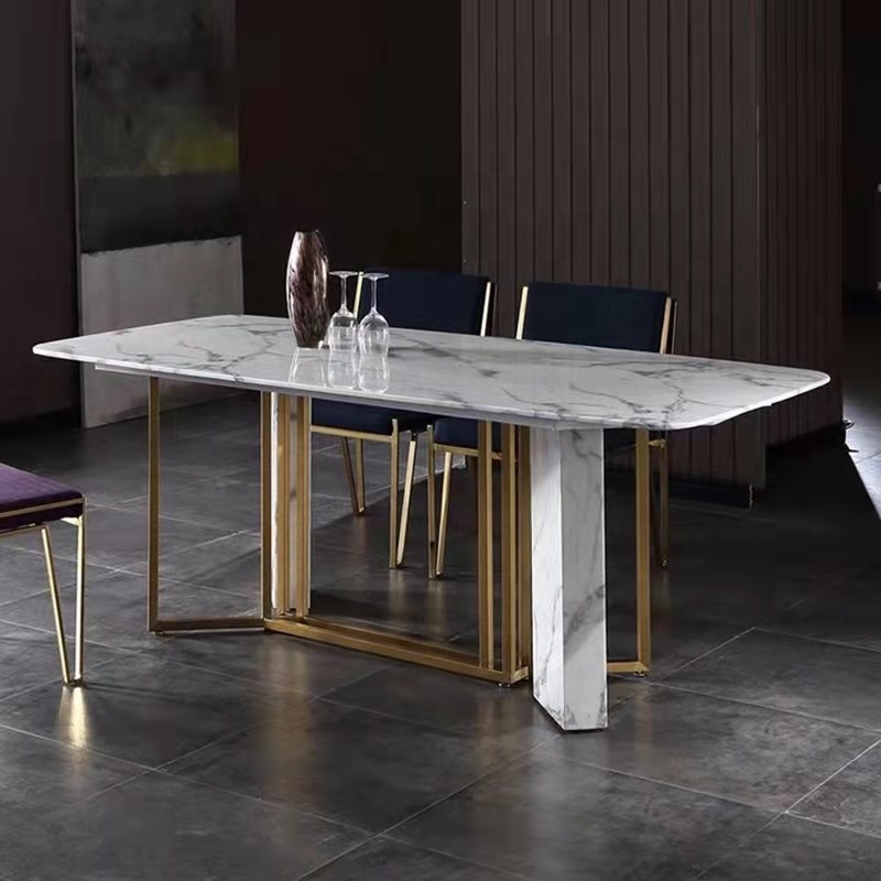 Best Selling dining room Furniture Modern Marble dining table rectangular shape stainless steel restaurant dining room tables
