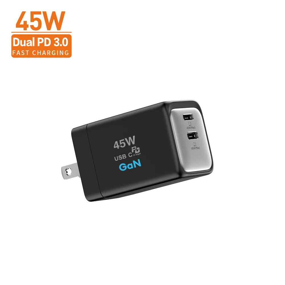 อุปกรณ์ชาร์จโทรศัพท์มือถือแบบเร็วชนิด USB C PD 45W dual usbc Type-C ที่ชาร์จโทรศัพท์มือถือแบบเร็วสำหรับ QC3.0ชาร์จโทรศัพท์พกพาสำหรับ iPhone 14