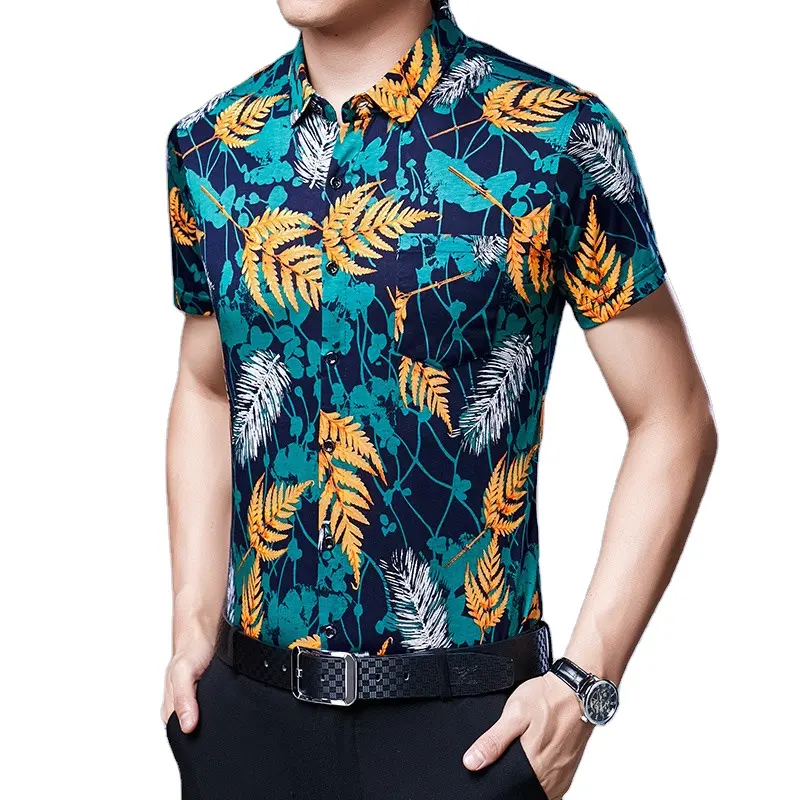 Camisa de manga corta para hombre, Camisa ajustada de talla grande, Estilo Hawaiano, China, 2012