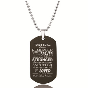 Stainless Steel <strong>Silver</strong> Rose 18K Gold Blue Black Love From Mom Dad Gift for My <strong>Son</strong> Dog Tags Key Chain Necklace Jewelry Set