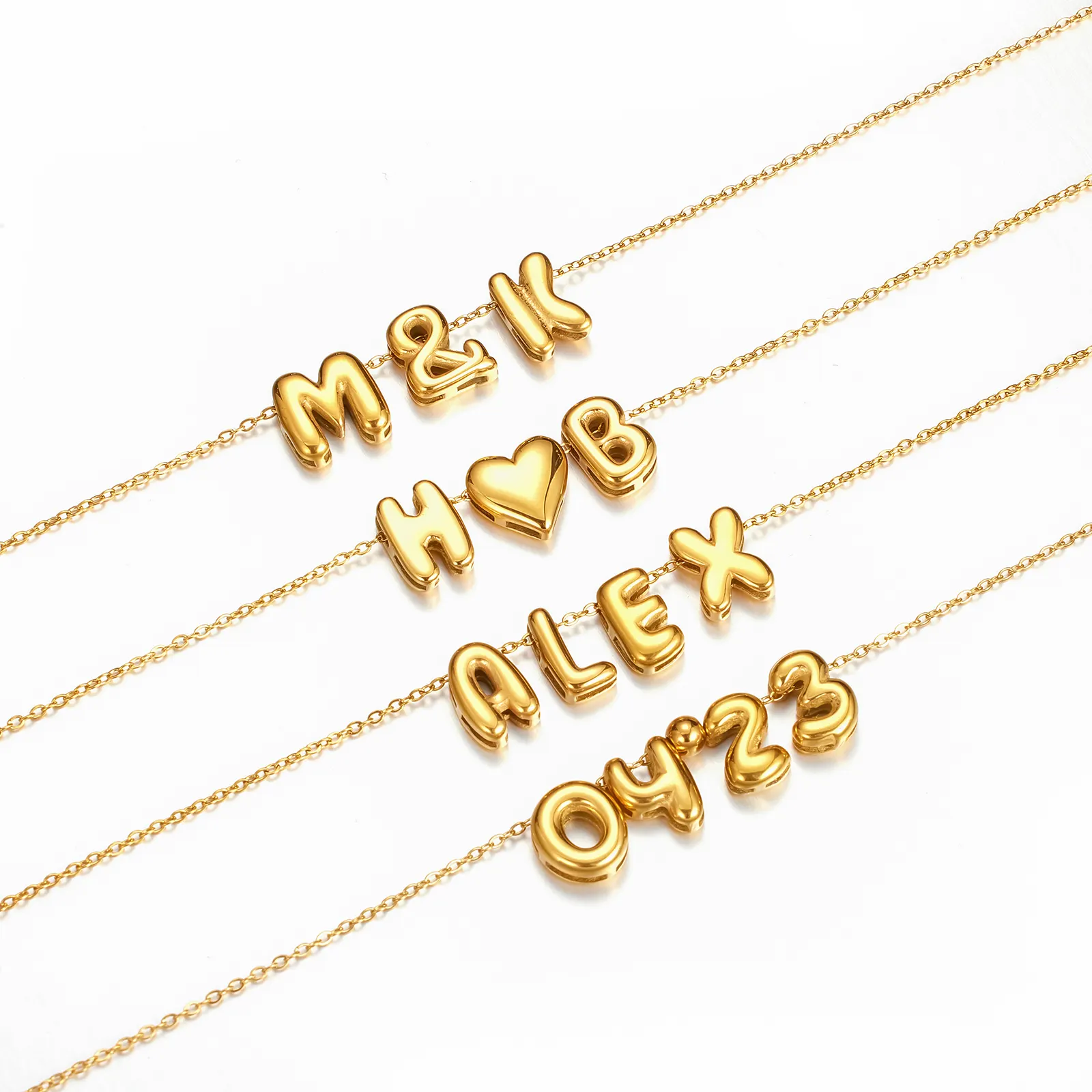 Colgante con alfabeto minimalista, joyería con nombre hinchado, collar con letras de burbujas, collares con iniciales de globo chapados en oro de 18 quilates para mujeres y niñas