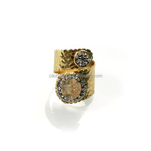 Moda Büyük Geode <span class=keywords><strong>Druzy</strong></span> Açacağı Altın Kaplama Pirinç Erkekler Veya Kadınlar Için Ayarlanabilir Yüzük