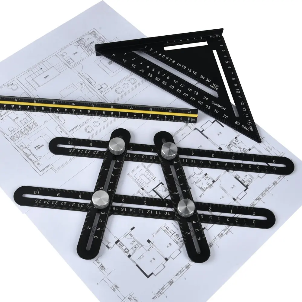 Regla triangular de aluminio, medida de fábrica, medida métrica, 6 pulgadas, 12 pulgadas, 3 lados