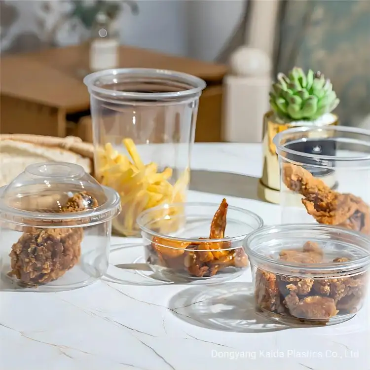 Recipientes para alimentos de iogurte de frutas e bolos de plástico PET transparente com tampa redonda de cúpula