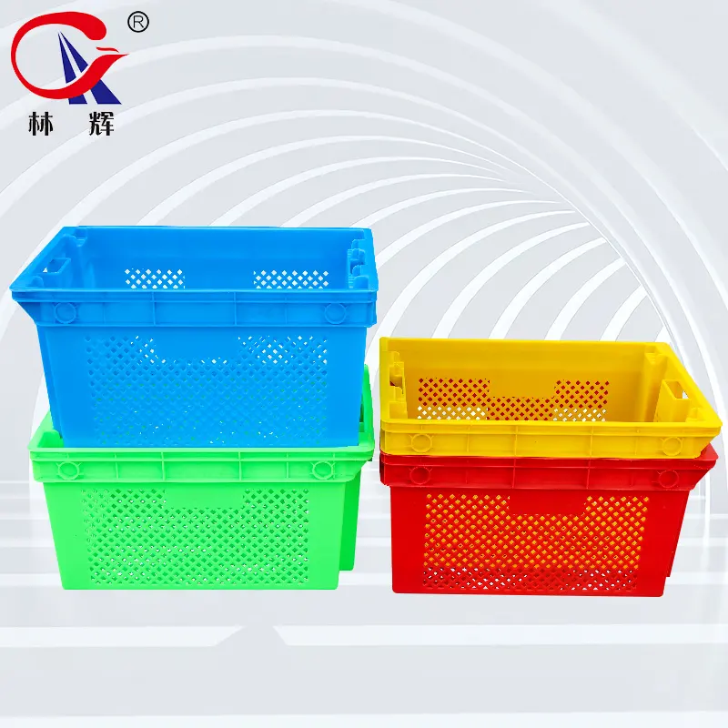 Mesh Permukaan Food Grade Stackable dan Nestable Krat Plastik Kotak Keranjang untuk Penyimpanan Sayuran Buah Bahan Botol