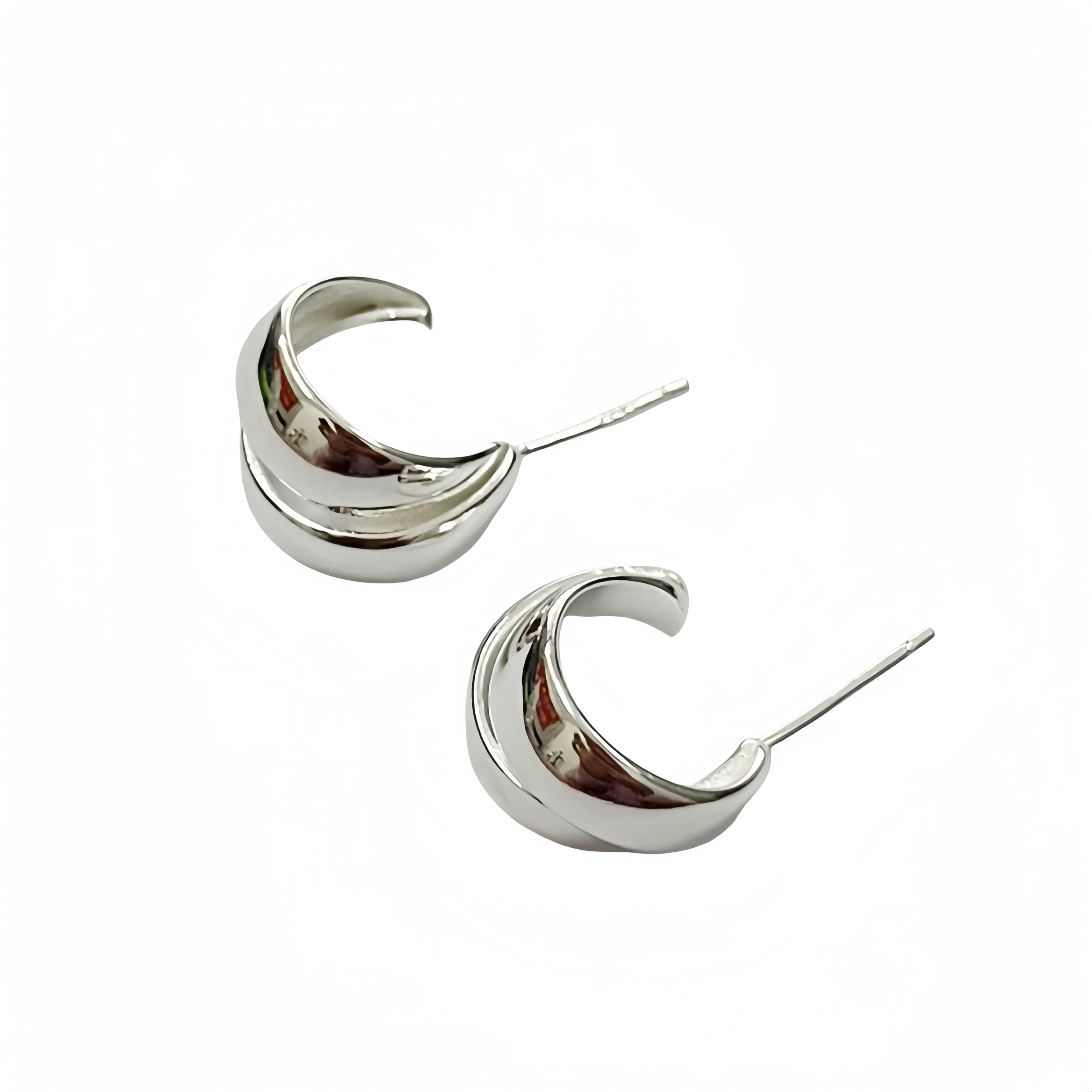 Factory Direct Sales Silver Jewelry S925 Sterling Silver C-Shaped Earrings Simple Lady Earrings