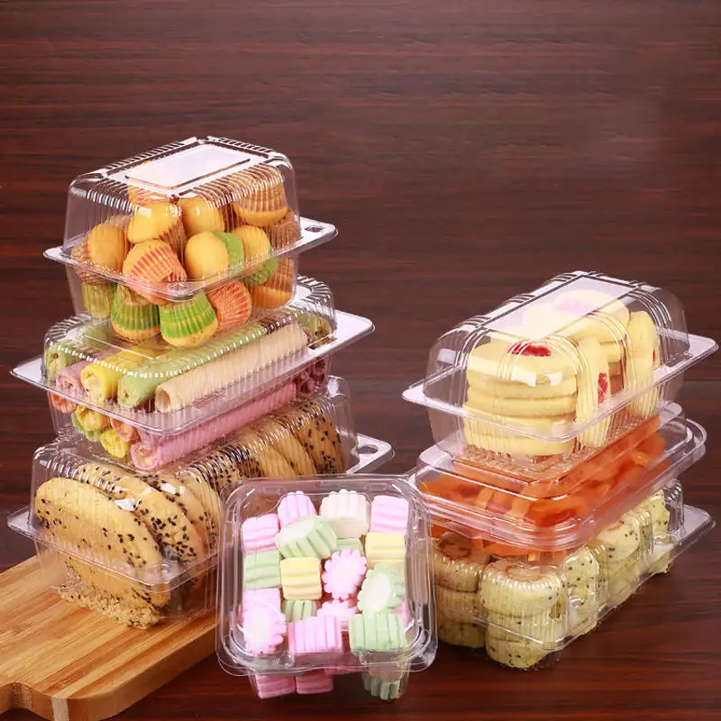 Conteneur d'élimination des aliments bon marché pour gâteau dessert cuisson Boîte d'emballage blister en plastique transparent à clapet pour biscuit pâtisserie