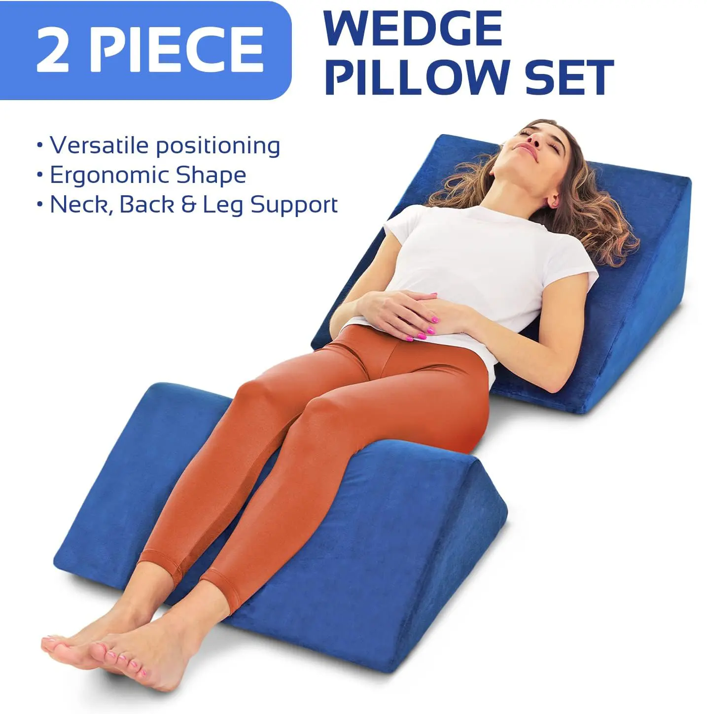 Machine Washable Memory Foam Leg Elevation Pillow Back Support Wedge Triangle Pillow Set