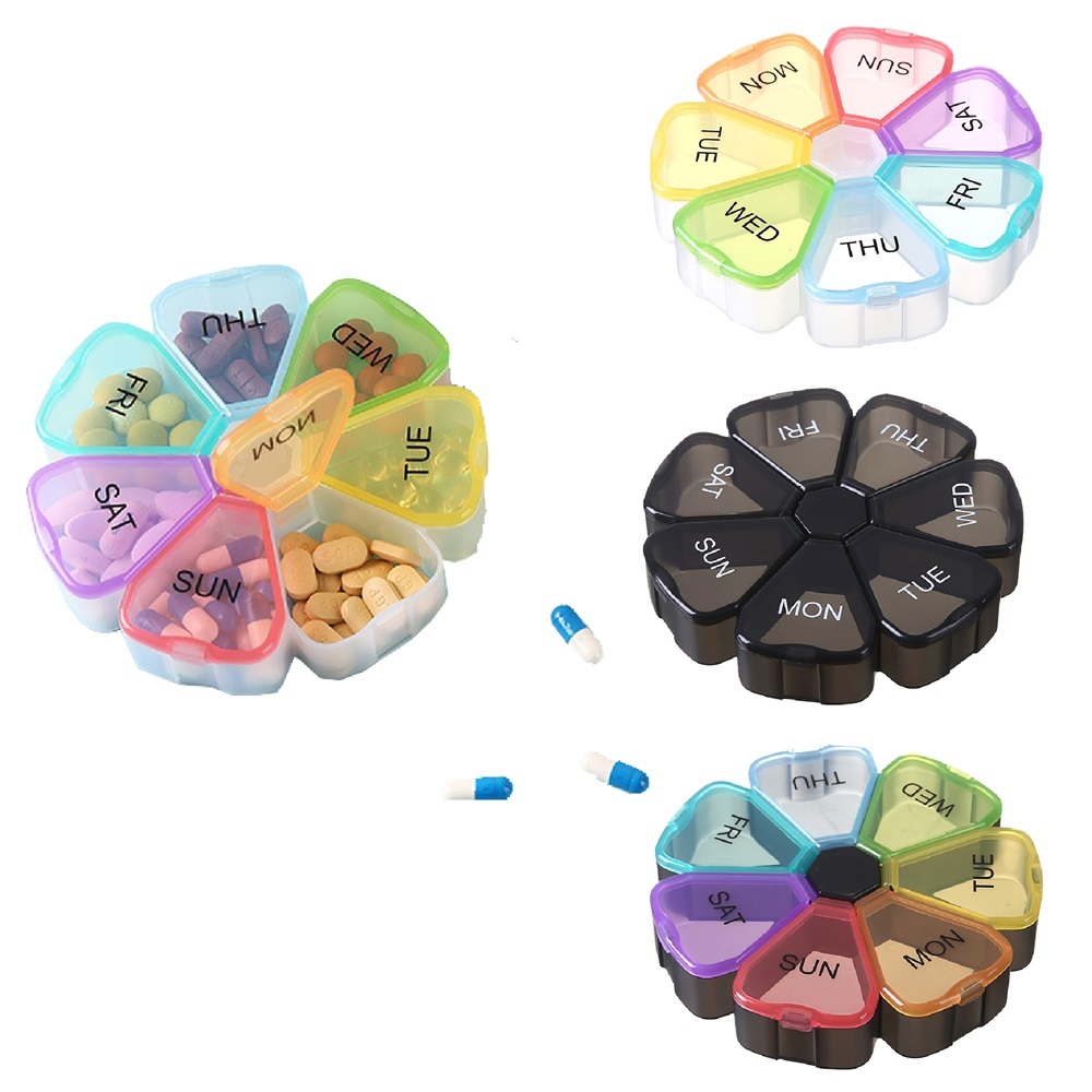 Organizador de pastillas semanal personalizado con forma de flor de 7 días para viaje