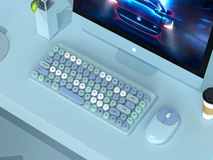 Lipstick Color 86 Keys Retro Round <strong>Wireless</strong> <strong>Keyboard</strong> and <strong>Mouse</strong> Set Punk Portable Gaming Typewriter <strong>Keyboards</strong> and <strong>Mouse</strong> <strong>Combos</strong> - Product Image 5