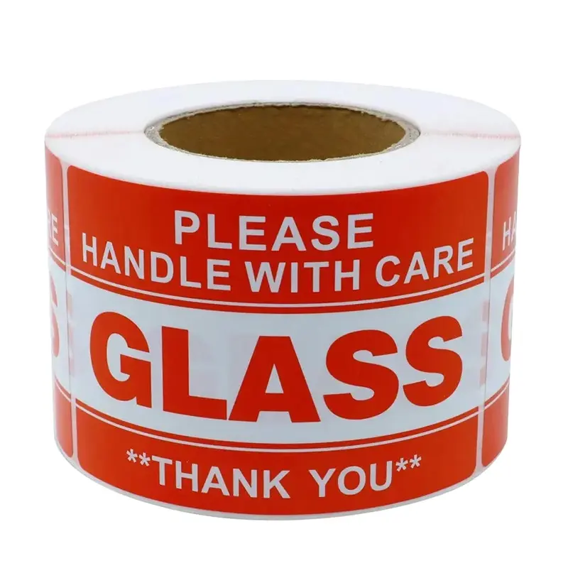 Rollo de etiquetas Jinya 500, pegatinas de vidrio frágiles de 2x3 pulgadas, etiqueta de embalaje de envío adhesiva fuerte, Maneje con cuidado