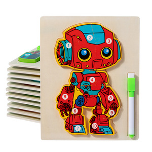 Montessori Children's Wooden 3D Robot Jigsaw Puzzle Drawing Board Game Educational Creative <strong>Writing</strong> Learning <strong>Toys</strong> for Kids - Product Image 1