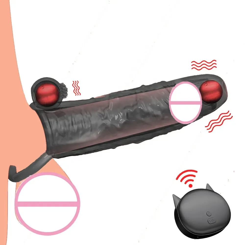ของเล่นทางเพศควบคุมระยะไกลสําหรับผู้ชายReusable Vibrating DildoแขนขยายแขนอวัยวะเพศชายถุงยางอนามัยExtender