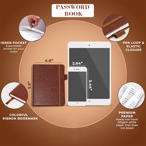 Alfabetik sekmeler ile özelleştirilmiş şifre kitap Internet adresi organizatör dergisi şifre dizüstü kahverengi deri - Product Image 2