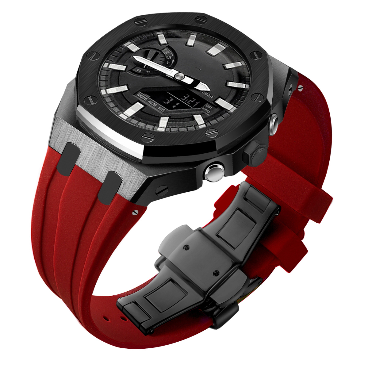 Étui noir + bracelet rouge
