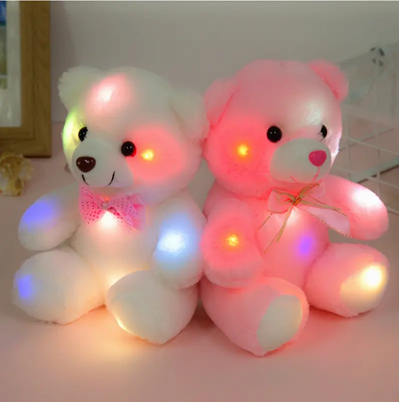 Fluffy Cute Colorful Electric Glowing LED Light Up White Pink Peluche de peluche Oso de peluche Juguetes para niños