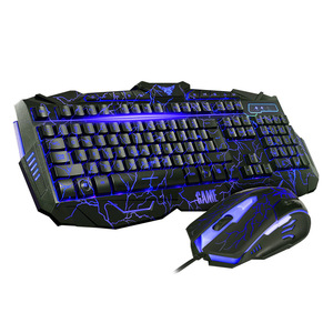 コンピューターゲームに欠かせないマウスとキーボードゲーマー3色バックライトひびの入った外観キーボードQwertyキーボード加工 - Product Image 3