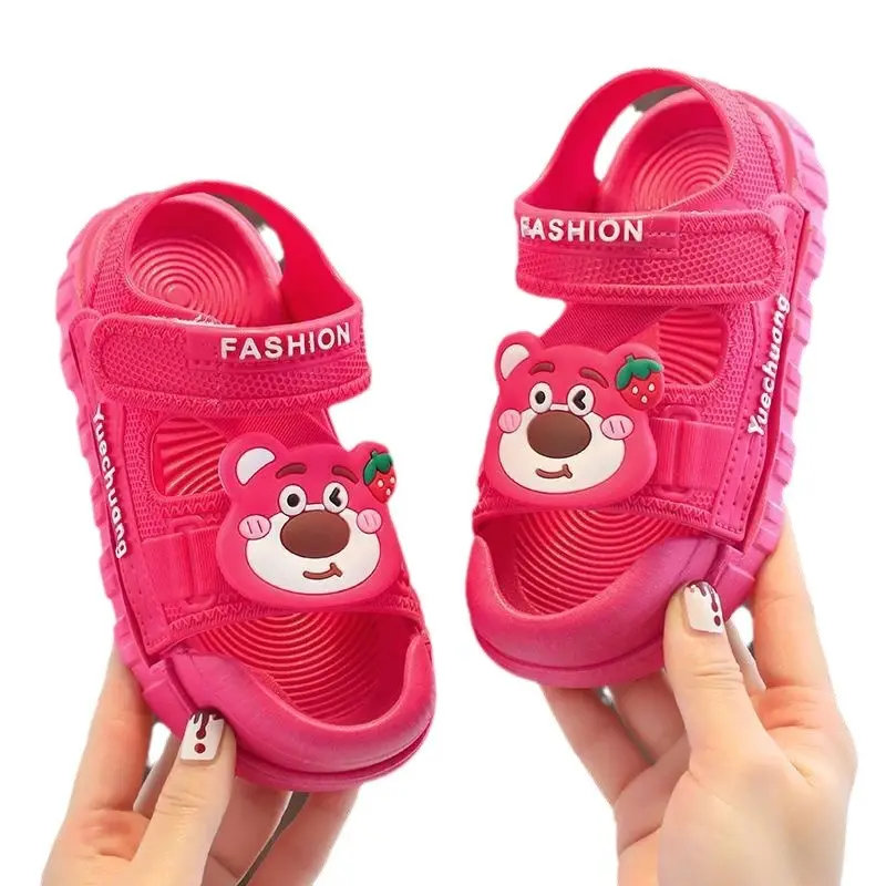 Girls' new pink cartoon bear baby Baotou sandals breathable beach shoes, children's casual shoes
