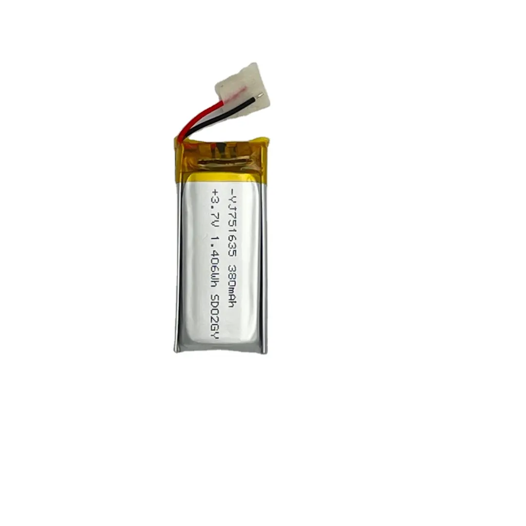 Yeni lityum pil YJ751635 380mAh 3.7V lityum iyon batarya için kulaklık tabanı