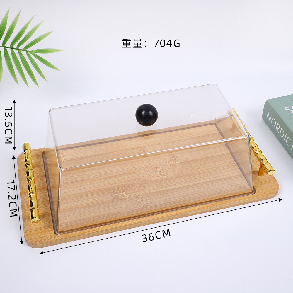 Rectangular bamboo/wood tray with handle, 36*17.2*13.5CM