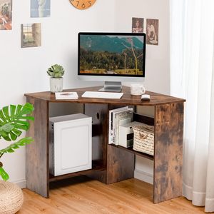 Diseño de ahorro de espacio Mesa de esquina triangular de 90 grados Escritorio de computadora Escritorio con estante principal y estantería - Product Image 4