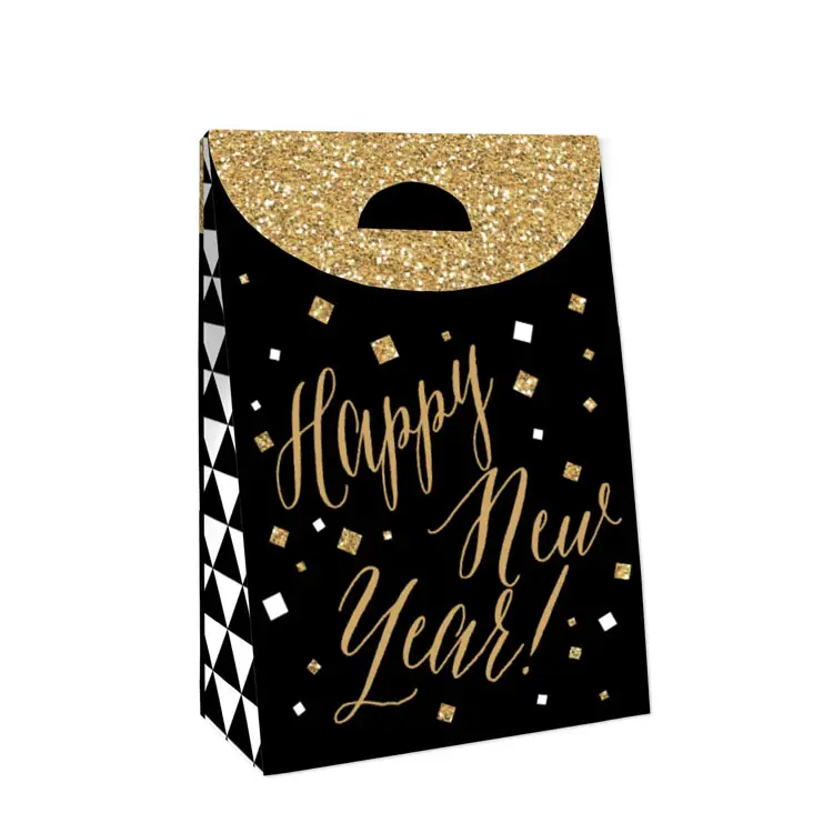 2024 Year new design Candy black gold Stamping Paper Bag Happy new Year Party Decoration Packaging gift bags for small business