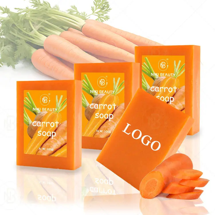 Jabón de zanahoria personalizado al por mayor, manteca de karité, baño natural antibacteriano, jabón de zanahoria antiacné