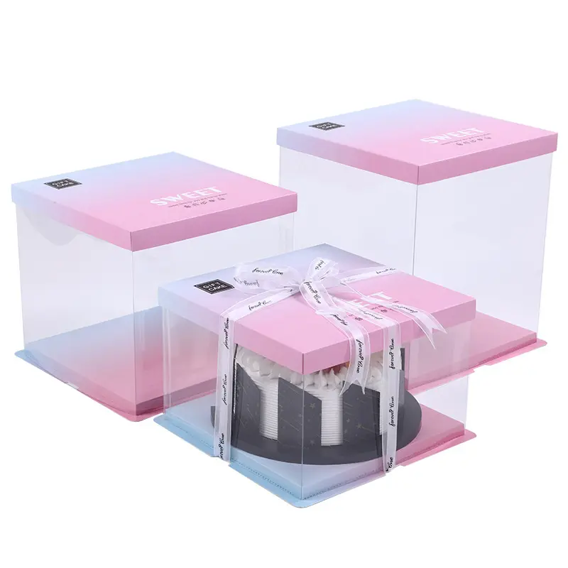 Высококачественная черно-белая складная коробка для торта, новый дизайн, 10 дюймов, с прочной основой, прозрачная пластиковая рамка, коробки для пекарни, подарок для вечеринки