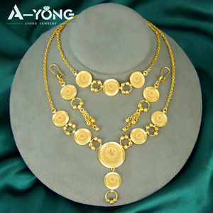 Set di gioielli in oro 21k di lusso in stile arabico classico Set di collana da donna moneta turca di alta qualità per la festa di nozze - Product Image 2