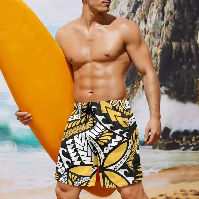 Pantalones de playa con estampado tradicional polinesio para hombre, pantalones cortos deportivos holgados personalizados para adultos, pantalones con estampado tribal samoano a pedido