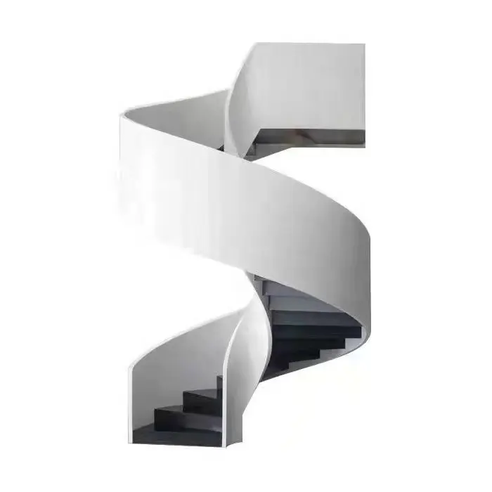 Escaleras de arco de alta textura de China, barandilla de Vidrio Curvo sin marco moderna, escalera curvada de acero satinado y espejo