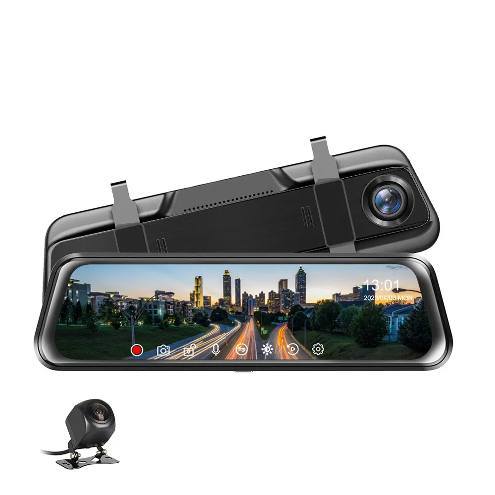 Caméra de tableau de bord Wifi 360 à 3 objectifs Caméra de voiture sans fil Enregistreur vocal numérique et vidéo Boîte noire de voiture avec Wifi