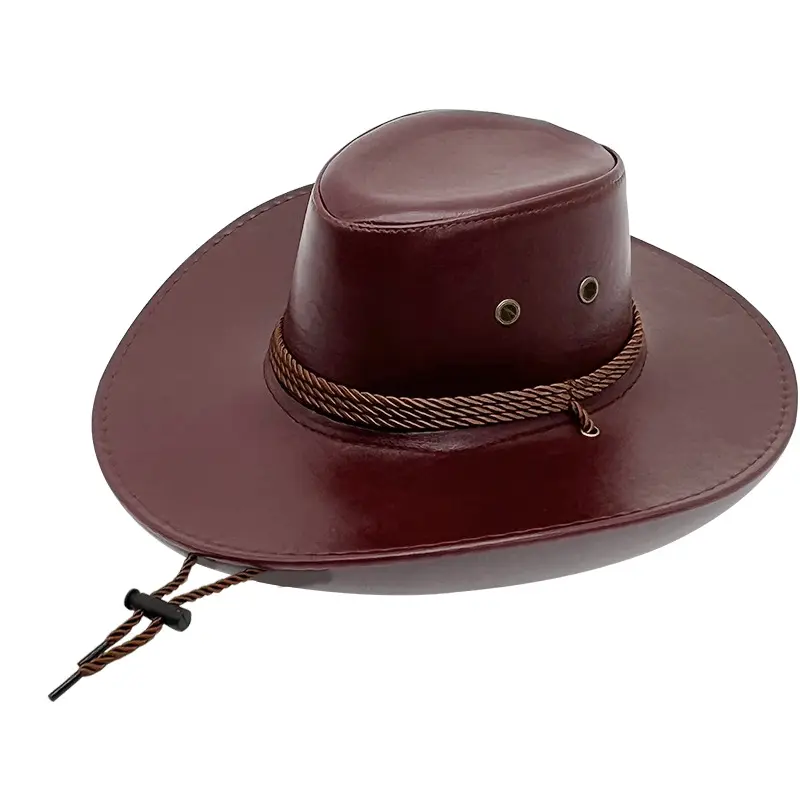 Sombrero de vaquero de cuero occidental barato al por mayor sombrero de Caballero de carreras de caballos al aire libre sombrero de cuerda para hombres