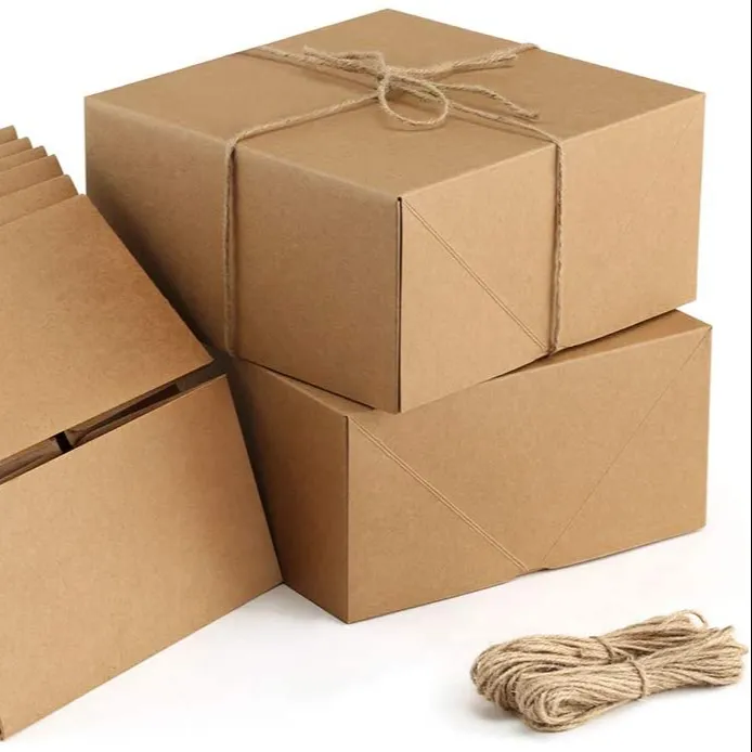 Kağıt hediye Kraft kağıt kahverengi kutuları 20 metre kenevir halat için noel hediyeleri, nedime önerisi kutuları, kolay montaj kutuları